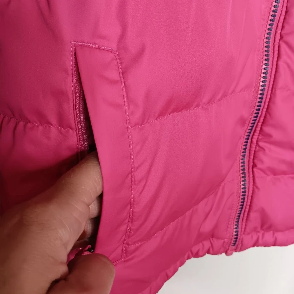 L.L. Bean Down Jacket Girls M 10-12 Pink Blue Colorblock Puffer Hooded Outdoor